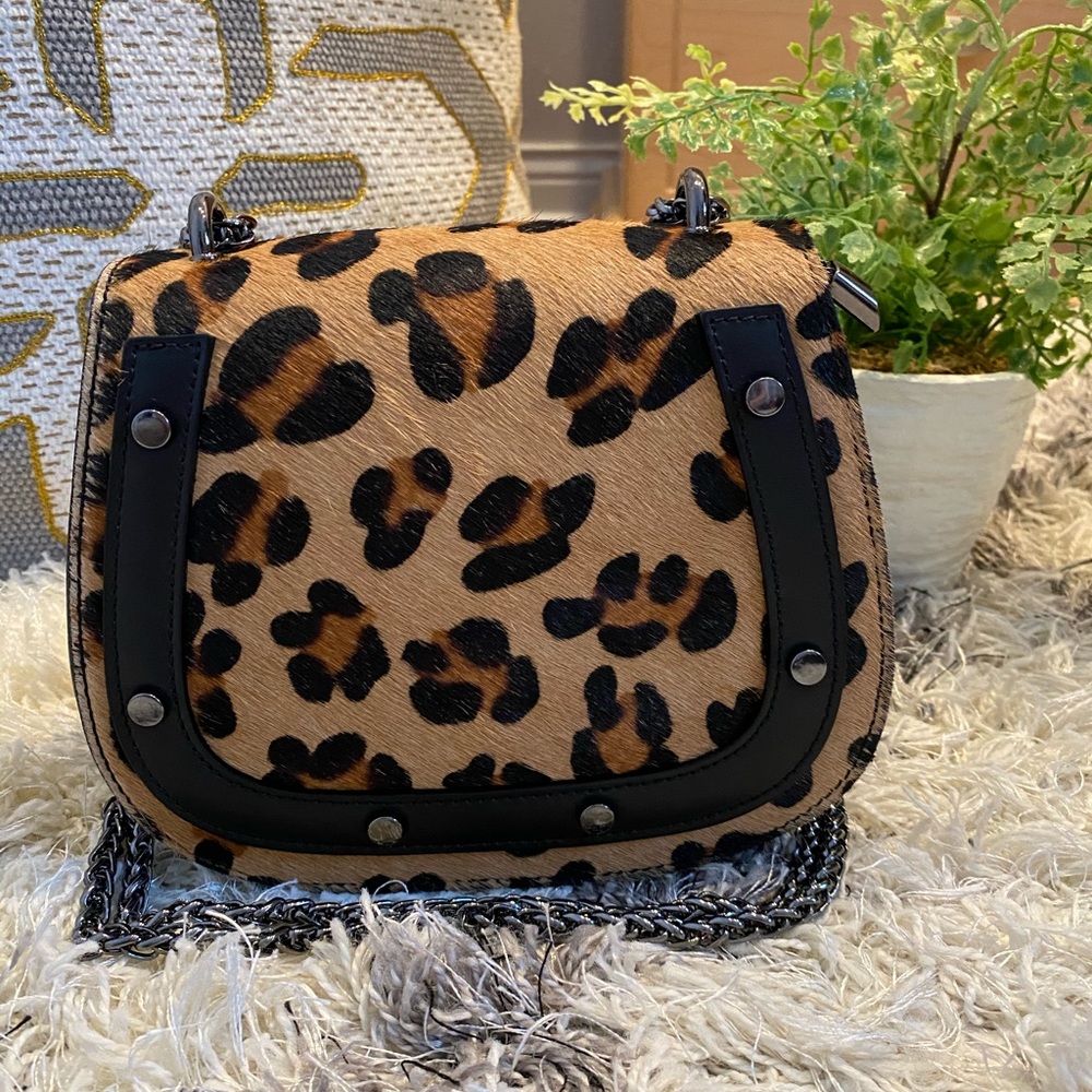 Italian Leather Leopard Crossbody
